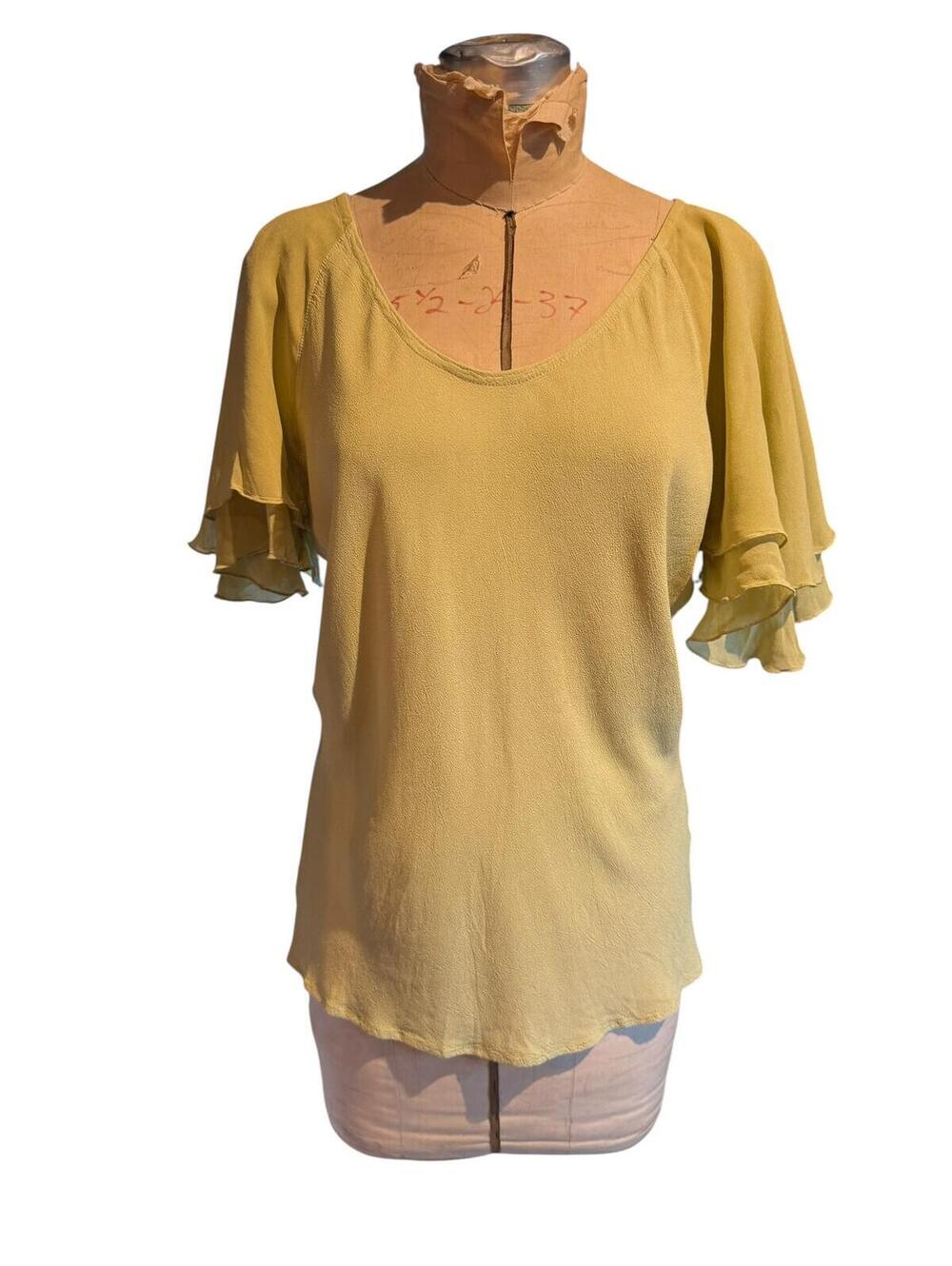 Marina Avraam Green Short Sleeve Blouse with Ruffled Sleeves